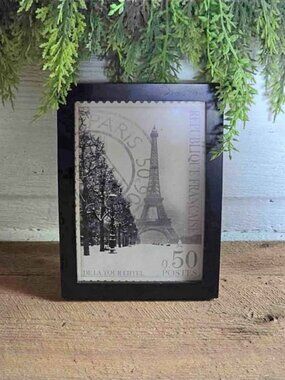 Framed Black & White Eiffel Tower Postcard Picture Paris Decor